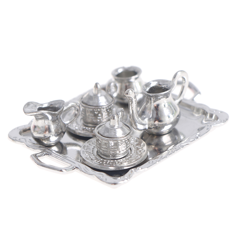Kids Outdoor Mud Kitchen Accessories - Miniature Silver Metal Tea and Coffee