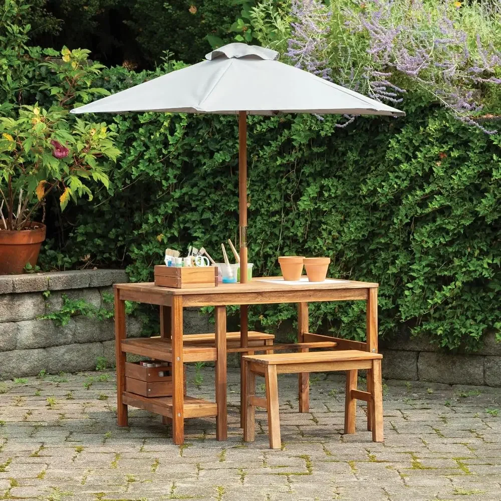 Kids Outdoor Bench Table - Ensemble de table, bancs et parasol
